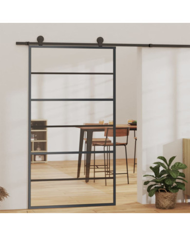 Porte coulissante Verre ESG et aluminium 102x205 cm Noir | Mobilier & Déco
