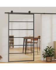 Porte coulissante Verre ESG et aluminium 102x205 cm Noir | Mobilier & Déco