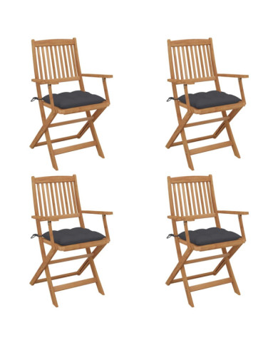 Chaises pliables de jardin lot de 4 avec coussins Bois d'acacia | Mobilier & Déco