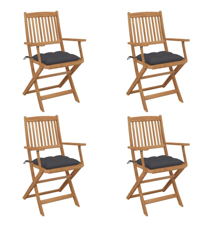 Chaises pliables de jardin lot de 4 avec coussins Bois d'acacia | Mobilier & Déco
