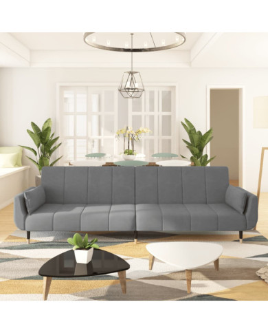 Canapé-lit à 2 places avec deux oreillers Gris clair Velours | Mobilier & Déco