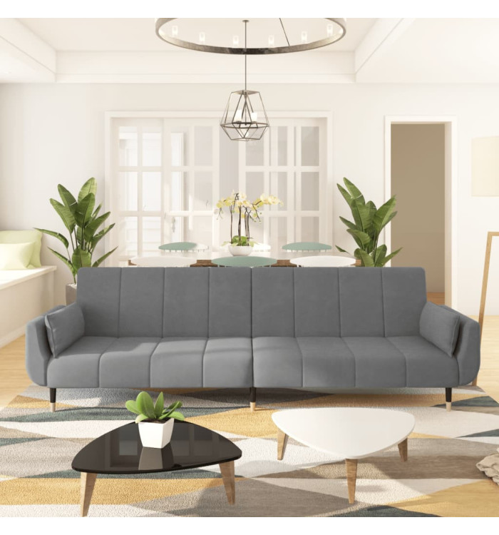 Canapé-lit à 2 places avec deux oreillers Gris clair Velours | Mobilier & Déco