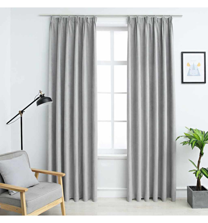 Rideaux occultants avec crochets 2 pcs Gris 140x245 cm | Mobilier & Déco
