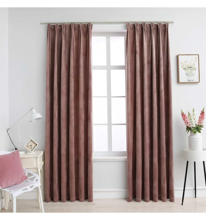Rideau occultant et crochet 2pcs Velours Rose antique 140x225cm | Mobilier & Déco