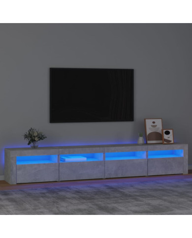Meuble TV avec lumières LED Gris béton 240x35x40 cm | Mobilier & Déco