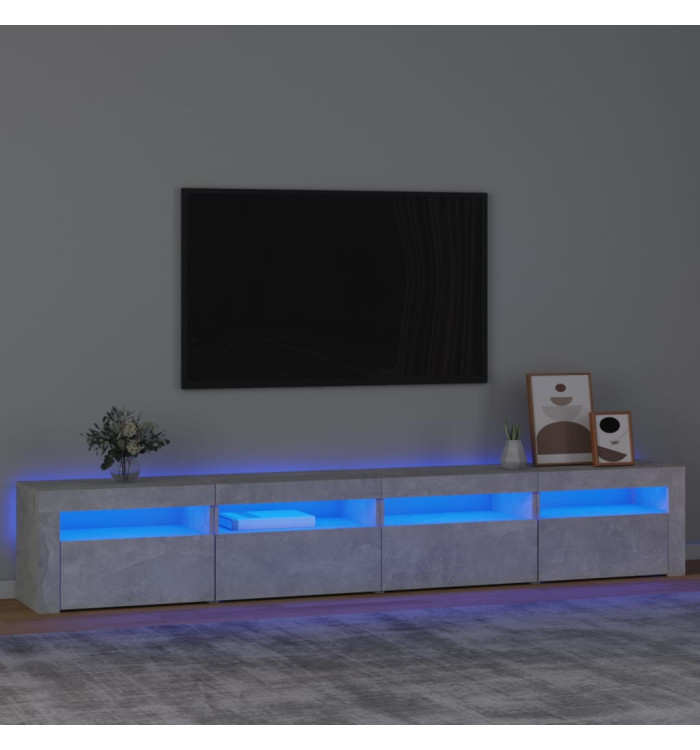 Meuble TV avec lumières LED Gris béton 240x35x40 cm | Mobilier & Déco