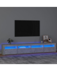 Meuble TV avec lumières LED Gris béton 240x35x40 cm | Mobilier & Déco