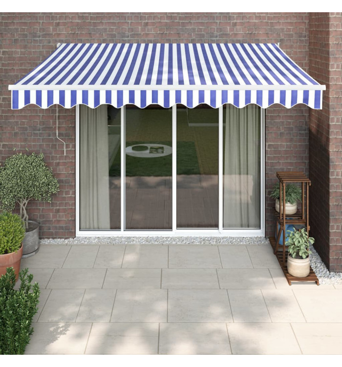 Auvent rétractable bleu et blanc 3x2,5 m tissu et aluminium | Mobilier & Déco