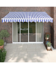 Auvent rétractable bleu et blanc 3x2,5 m tissu et aluminium | Mobilier & Déco