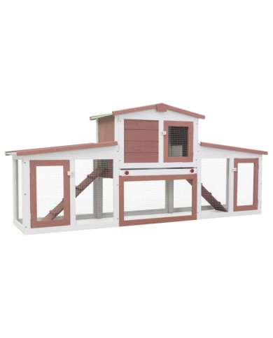 Clapier large d'extérieur Marron et blanc 204x45x85 cm Bois | Mobilier & Déco