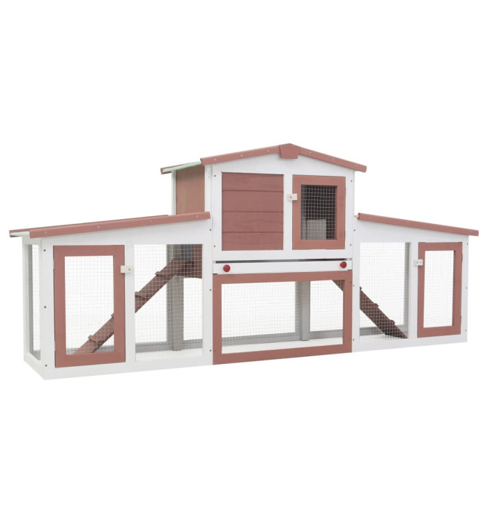 Clapier large d'extérieur Marron et blanc 204x45x85 cm Bois | Mobilier & Déco