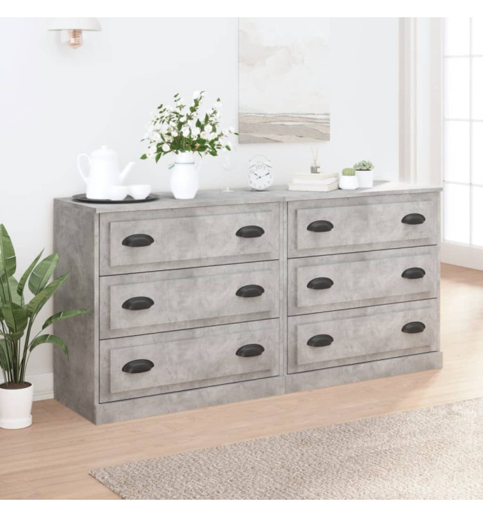 Buffets 2 pcs gris béton bois d'ingénierie | Mobilier & Déco
