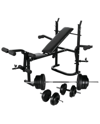 Banc d'entraînement avec support de poids jeu d'haltères 60,5kg | Mobilier & Déco