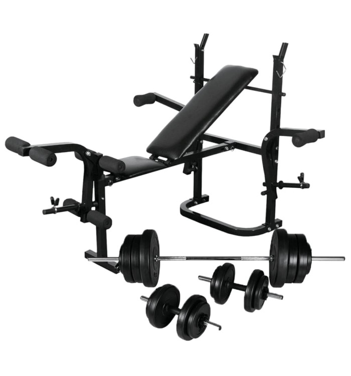 Banc d'entraînement avec support de poids jeu d'haltères 60,5kg | Mobilier & Déco