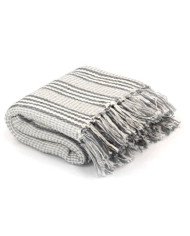 Couverture coton à rayures 160x210 cm Gris et Blanc | Mobilier & Déco
