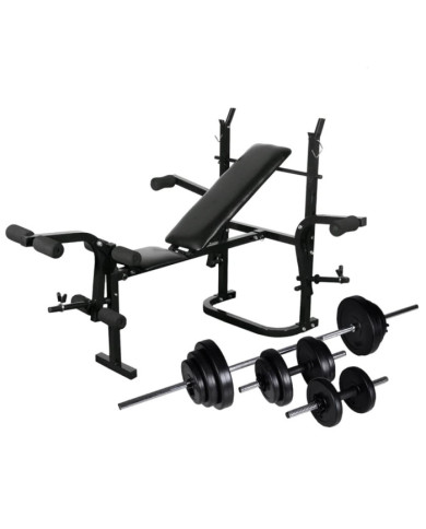 Banc d'entraînement avec support de poids jeu d'haltères 30,5kg | Mobilier & Déco