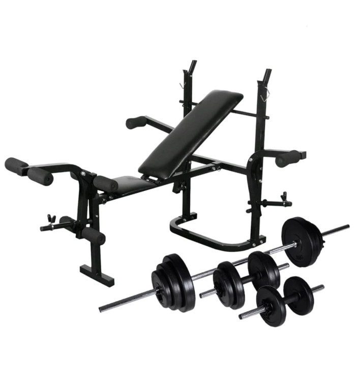 Banc d'entraînement avec support de poids jeu d'haltères 30,5kg | Mobilier & Déco