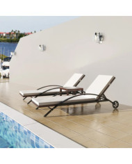 Chaises longues avec table Résine tressée Marron | Mobilier & Déco