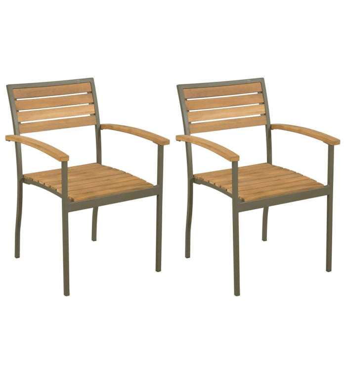 Chaise empilables d'extérieur lot de 2 Bois d'acacia et Acier | Mobilier & Déco