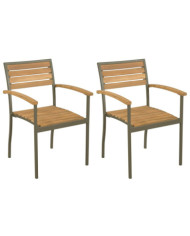 Chaise empilables d'extérieur lot de 2 Bois d'acacia et Acier | Mobilier & Déco
