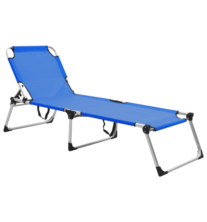 Chaise longue pliable extra haute pour seniors Bleu Aluminium | Mobilier & Déco