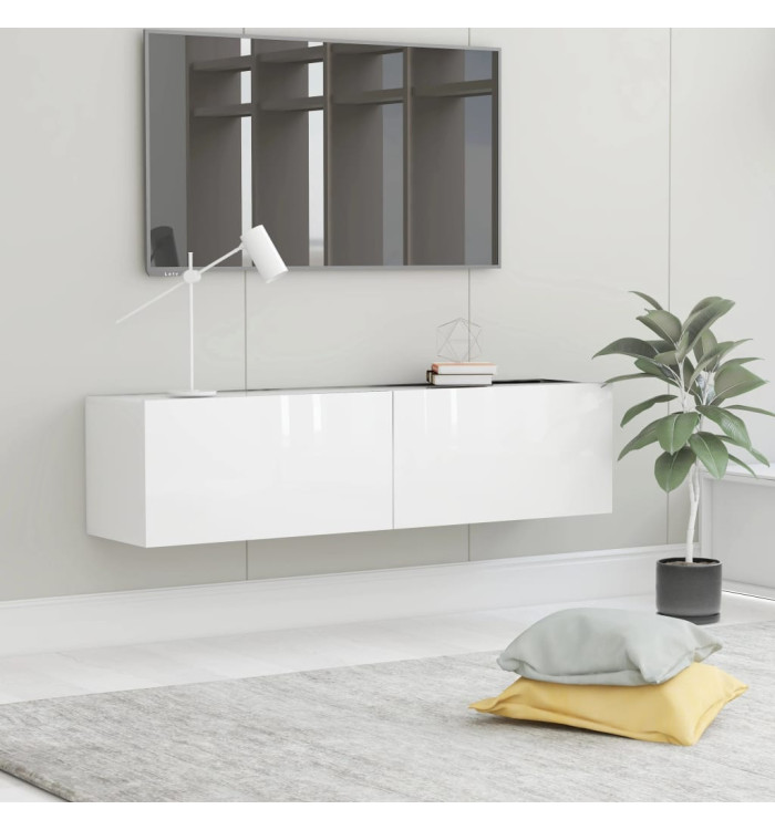 Meuble TV Blanc brillant 120x30x30 cm Bois d’ingénierie | Mobilier & Déco