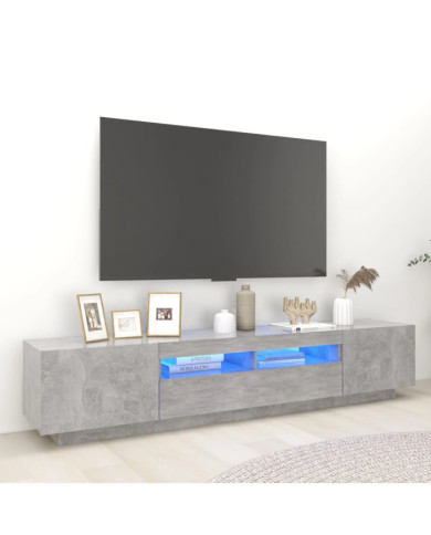 Meuble TV avec lumières LED Gris béton 200x35x40 cm | Mobilier & Déco
