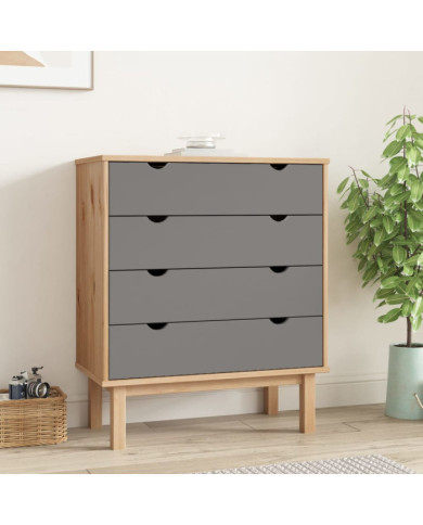 Commode OTTA Marron et gris 76,5x39,5x90 cm Bois de pin massif | Mobilier & Déco