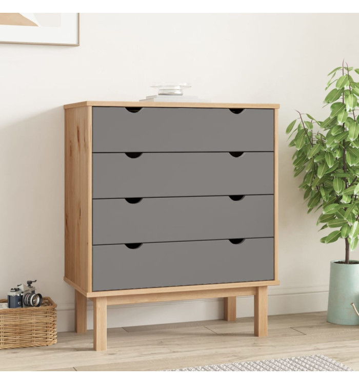 Commode OTTA Marron et gris 76,5x39,5x90 cm Bois de pin massif | Mobilier & Déco