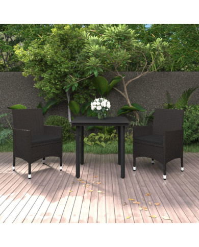 Ensemble à manger de jardin coussins 3 pcs Résine tressée Verre | Mobilier & Déco