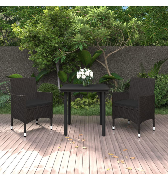 Ensemble à manger de jardin coussins 3 pcs Résine tressée Verre | Mobilier & Déco