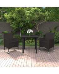 Ensemble à manger de jardin coussins 3 pcs Résine tressée Verre | Mobilier & Déco