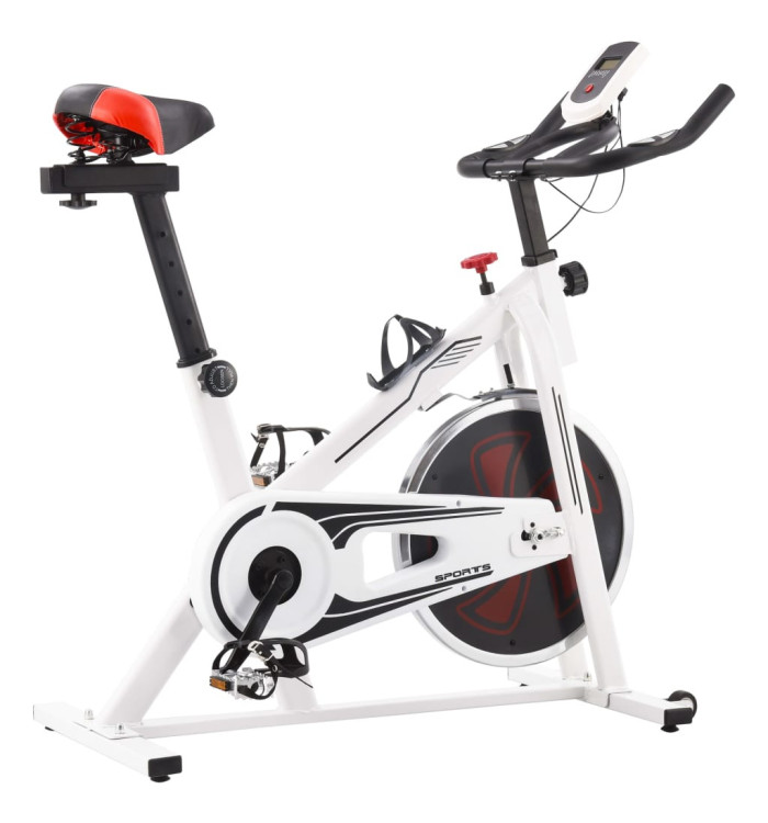 Vélo d'appartement avec capteurs de pouls Blanc et rouge | Mobilier & Déco