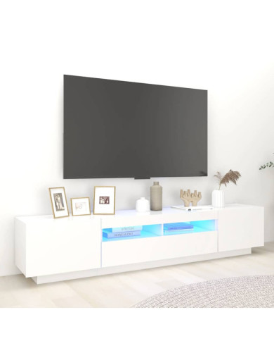 Meuble TV avec lumières LED Blanc 200x35x40 cm | Mobilier & Déco