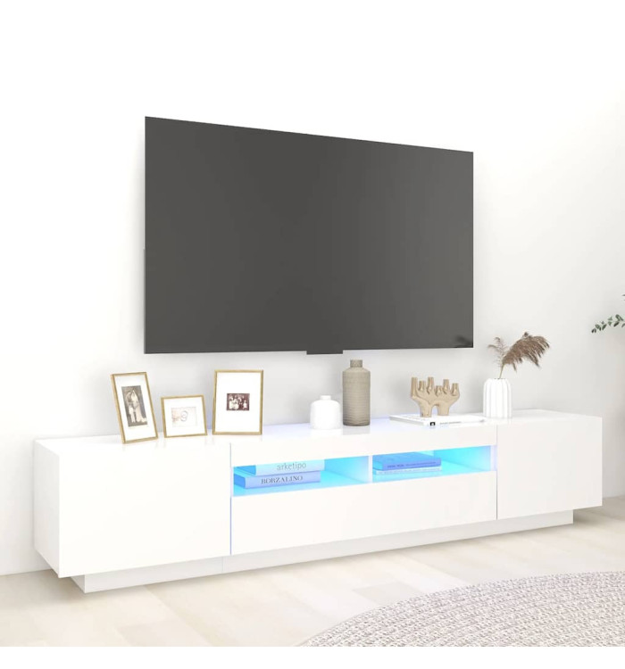 Meuble TV avec lumières LED Blanc 200x35x40 cm | Mobilier & Déco