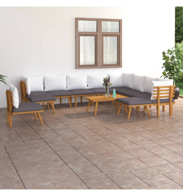 Salon de jardin 12 pcs avec coussins Bois d'acacia solide | Mobilier & Déco