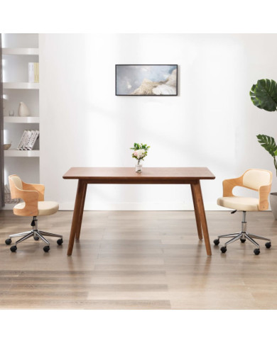 Chaise pivotante de bureau Crème Bois courbé et similicuir | Mobilier & Déco