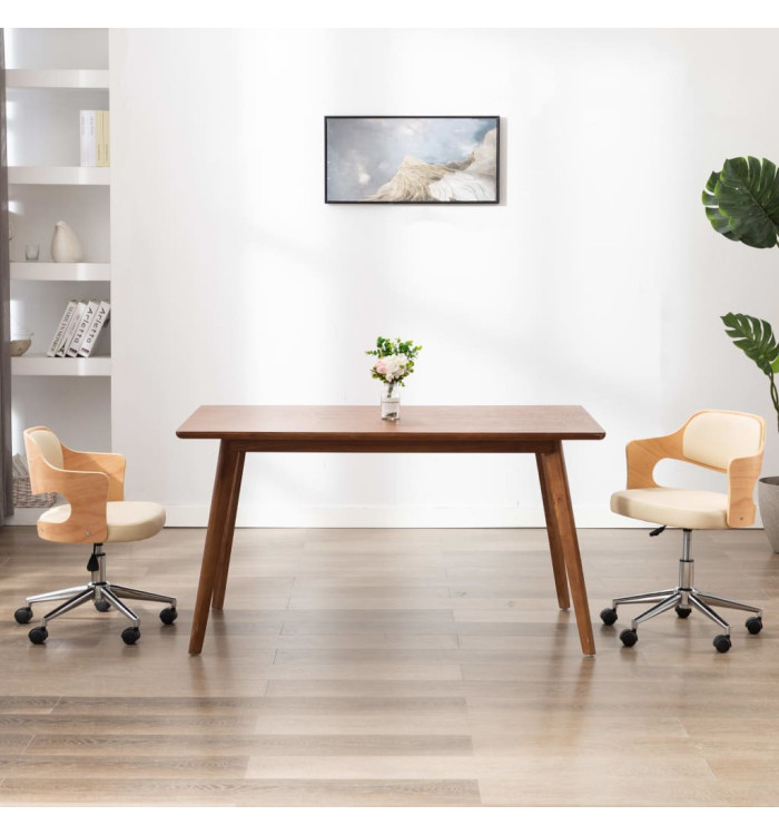 Chaise pivotante de bureau Crème Bois courbé et similicuir | Mobilier & Déco