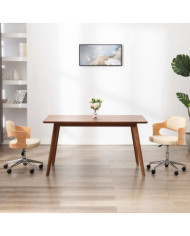 Chaise pivotante de bureau Crème Bois courbé et similicuir | Mobilier & Déco