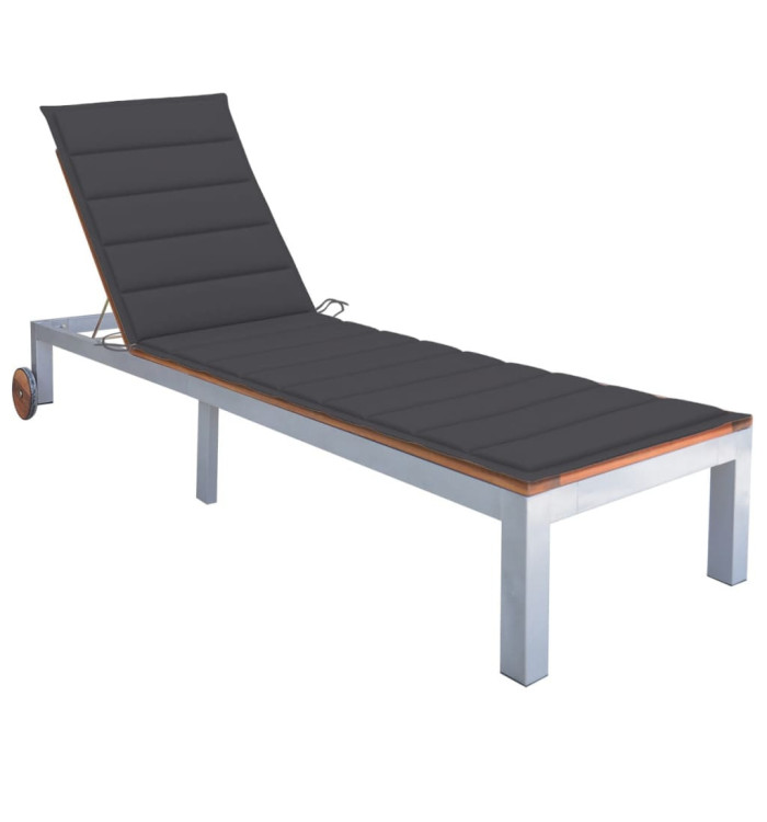 Chaise longue avec coussin Bois d'acacia et acier galvanisé | Mobilier & Déco