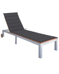 Chaise longue avec coussin Bois d'acacia et acier galvanisé | Mobilier & Déco