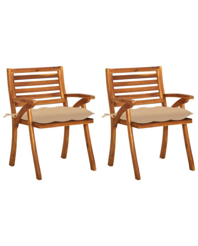 Chaises à manger de jardin avec coussins lot de 2 Acacia massif | Mobilier & Déco