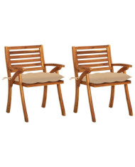 Chaises à manger de jardin avec coussins lot de 2 Acacia massif | Mobilier & Déco
