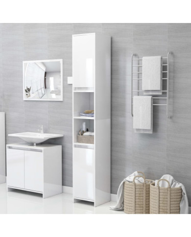 Armoire de salle de bain Blanc brillant Bois d'ingénierie | Mobilier & Déco