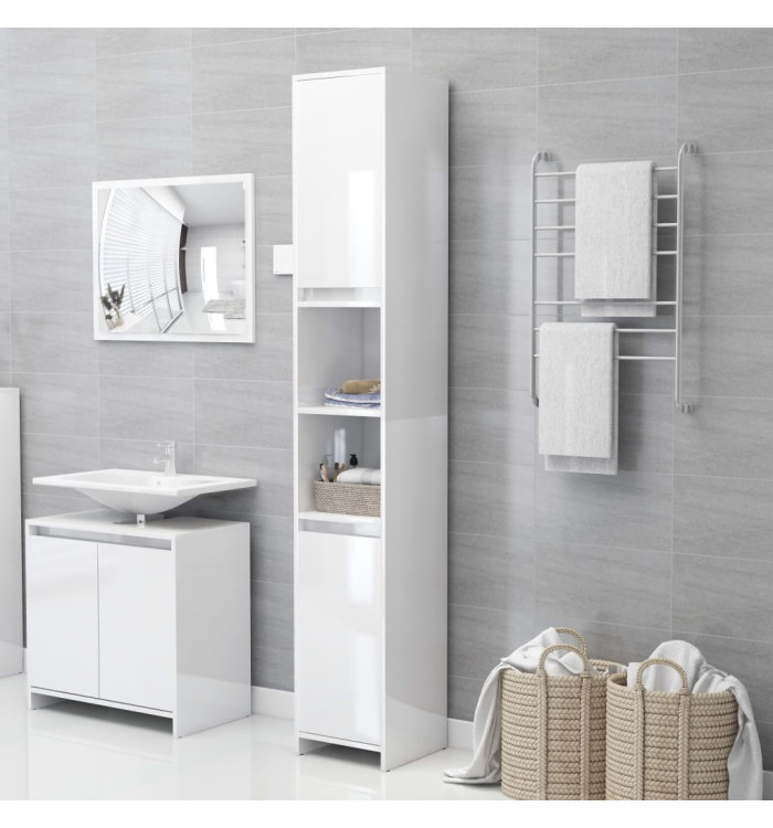 Armoire de salle de bain Blanc brillant Bois d'ingénierie | Mobilier & Déco