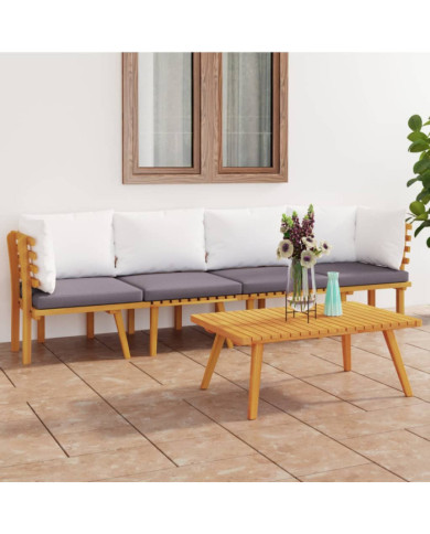 Salon de jardin 4 pcs avec coussins Bois d'acacia solide | Mobilier & Déco