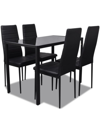 Ensemble de salle à manger 5 pcs Cuir synthétique Noir | Mobilier & Déco