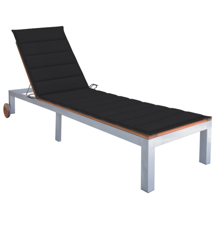 Chaise longue avec coussin Bois d'acacia et acier galvanisé | Mobilier & Déco