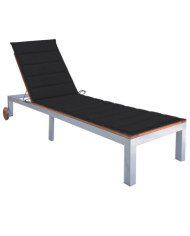 Chaise longue avec coussin Bois d'acacia et acier galvanisé | Mobilier & Déco