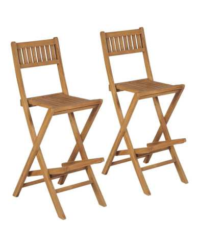 Tabourets pliables de bar d'extérieur lot de 2 bois teck solide | Mobilier & Déco